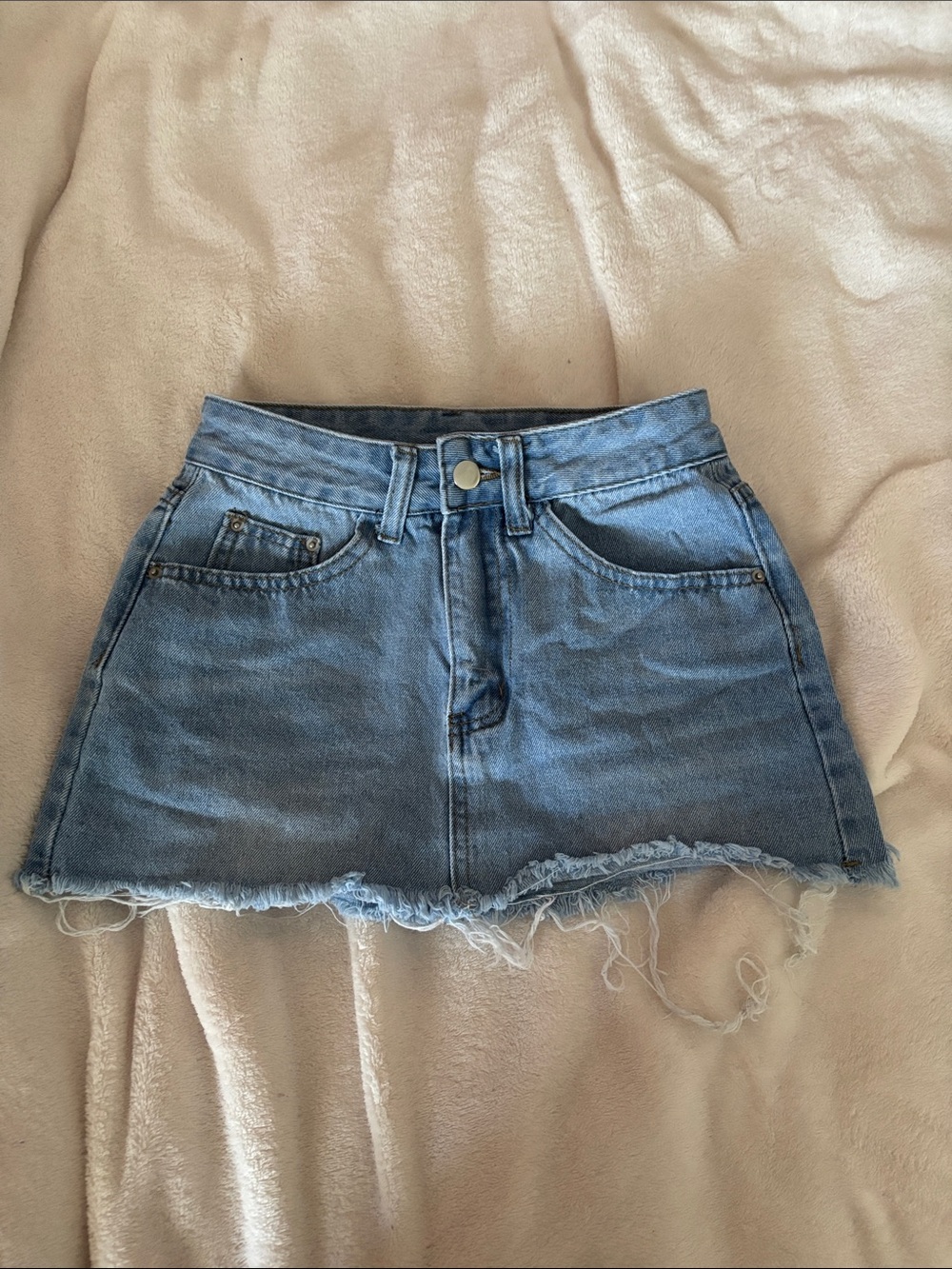 SHEIN Light Blue Distressed Denim Mini Skirt